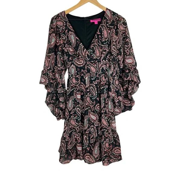 Betsey Johnson | Dresses | Betsey Johnson Whimsy Dress Womens 4 Bell Sleeve  Ruffle Paisley Fairy Boho